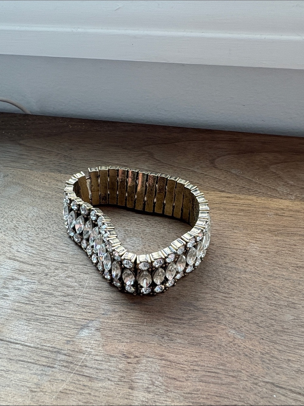 J. Crew Clear Crystal Stretch Bracelet with Gold-Tone Band